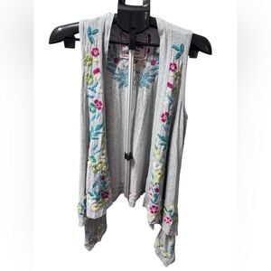 Johnny Was asymmetrical Vest Womens S Embroidered Floral Bohemian gray  WT45